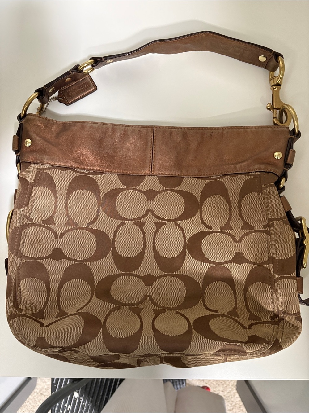 Coach Tan and Brown Signature Canvas Shoulder Bag